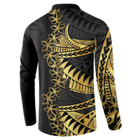 Polynesia Button Sweatshirt Black & Gold Fancy Plumeria LT7 - Polynesian Pride