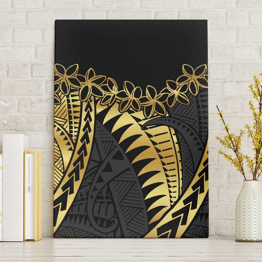 Polynesia Canvas Wall Art Black & Gold Fancy Plumeria LT7 Without Frame Black Gold - Polynesian Pride