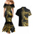 Polynesia Couples Matching Mermaid Dress and Hawaiian Shirt Black & Gold Fancy Plumeria