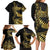 Polynesia Family Matching Long Sleeve Bodycon Dress and Hawaiian Shirt Black & Gold Fancy Plumeria