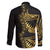 Polynesia Family Matching Long Sleeve Bodycon Dress and Hawaiian Shirt Black & Gold Fancy Plumeria