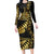 Polynesia Family Matching Long Sleeve Bodycon Dress and Hawaiian Shirt Black & Gold Fancy Plumeria