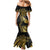 Polynesia Family Matching Mermaid Dress and Hawaiian Shirt Black & Gold Fancy Plumeria