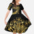 Polynesia Family Matching Off The Shoulder Long Sleeve Dress and Hawaiian Shirt Black & Gold Fancy Plumeria