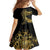 Polynesia Family Matching Off Shoulder Maxi Dress and Hawaiian Shirt Black & Gold Fancy Plumeria