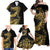 Polynesia Family Matching Off Shoulder Maxi Dress and Hawaiian Shirt Black & Gold Fancy Plumeria