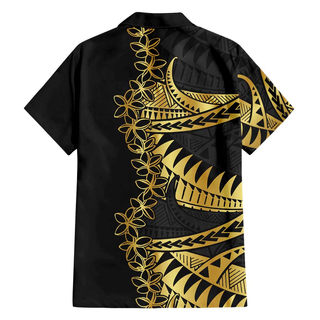 Polynesia Family Matching Off Shoulder Maxi Dress and Hawaiian Shirt Black & Gold Fancy Plumeria LT7 - Polynesian Pride