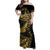 Polynesia Family Matching Off Shoulder Maxi Dress and Hawaiian Shirt Black & Gold Fancy Plumeria