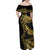 Polynesia Family Matching Off Shoulder Maxi Dress and Hawaiian Shirt Black & Gold Fancy Plumeria