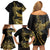 Polynesia Family Matching Off Shoulder Short Dress and Hawaiian Shirt Black & Gold Fancy Plumeria