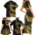 Polynesia Family Matching Short Sleeve Bodycon Dress and Hawaiian Shirt Black & Gold Fancy Plumeria