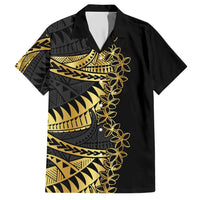 Polynesia Family Matching Short Sleeve Bodycon Dress and Hawaiian Shirt Black & Gold Fancy Plumeria