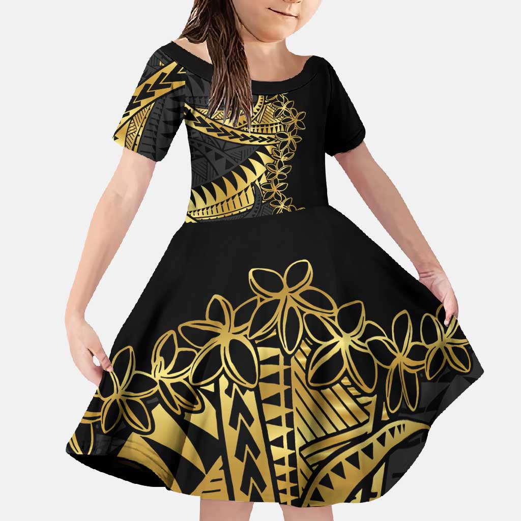Polynesia Family Matching Summer Maxi Dress and Hawaiian Shirt Black & Gold Fancy Plumeria LT7 Daughter's Dress Black Gold - Polynesian Pride