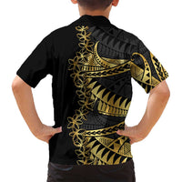 Polynesia Family Matching Tank Maxi Dress and Hawaiian Shirt Black & Gold Fancy Plumeria