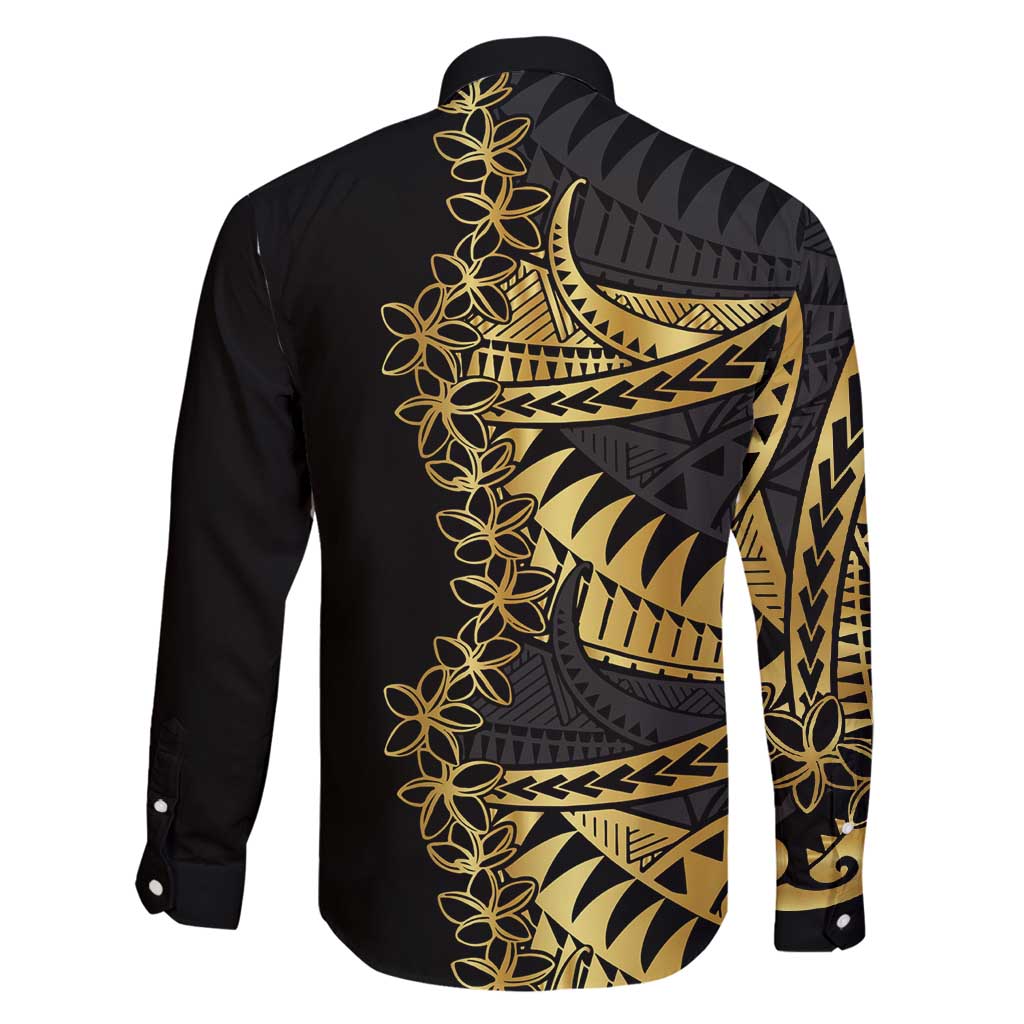 Polynesia Family Matching Tank Maxi Dress and Hawaiian Shirt Black & Gold Fancy Plumeria