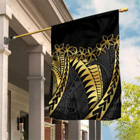 Polynesia Garden Flag Black & Gold Fancy Plumeria LT7 House Flag Black Gold - Polynesian Pride