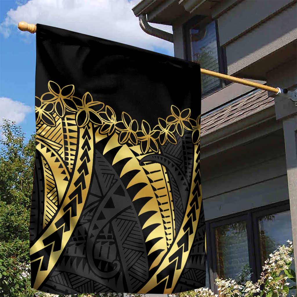 Polynesia Garden Flag Black & Gold Fancy Plumeria LT7 - Polynesian Pride
