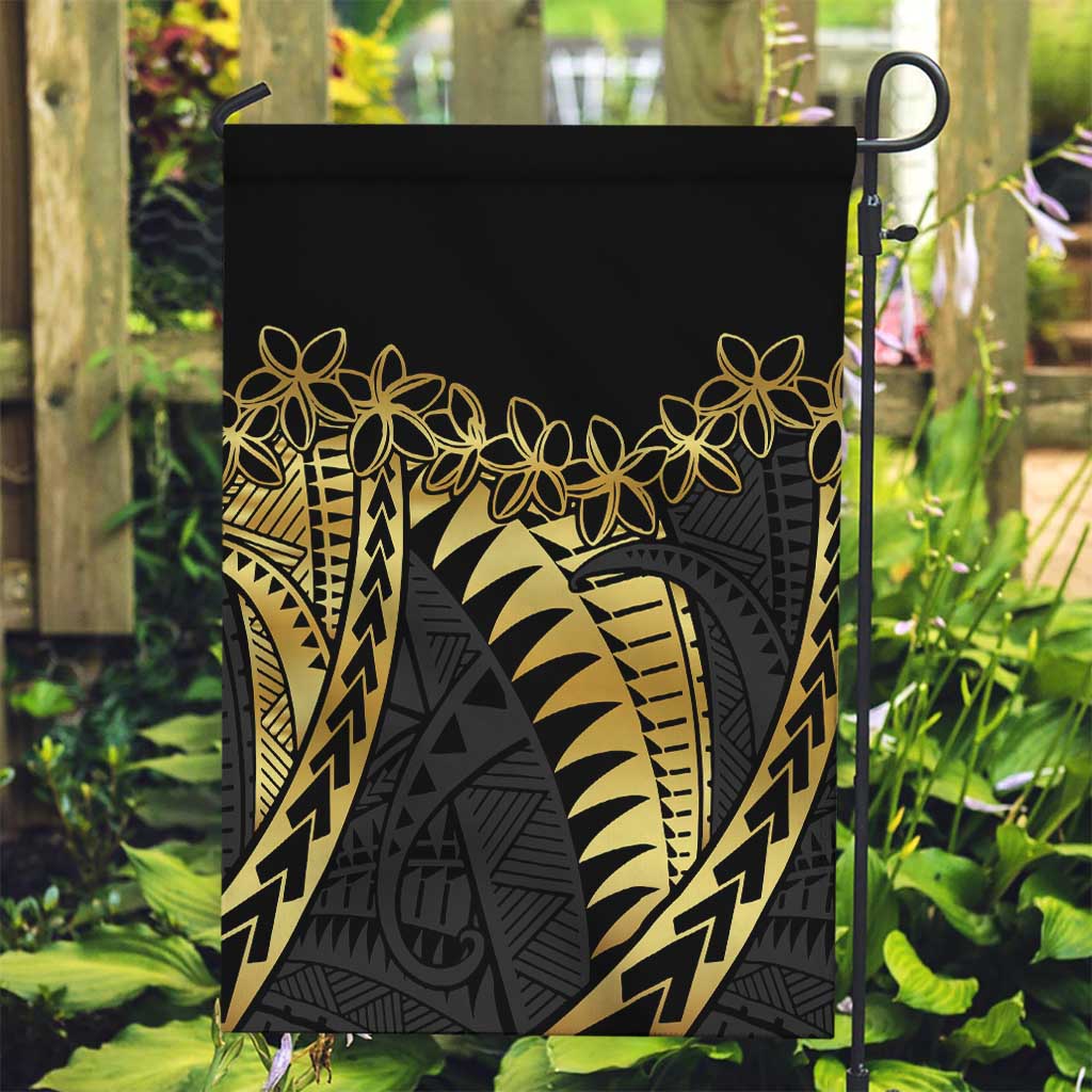 Polynesia Garden Flag Black & Gold Fancy Plumeria LT7 Garden Flag Black Gold - Polynesian Pride