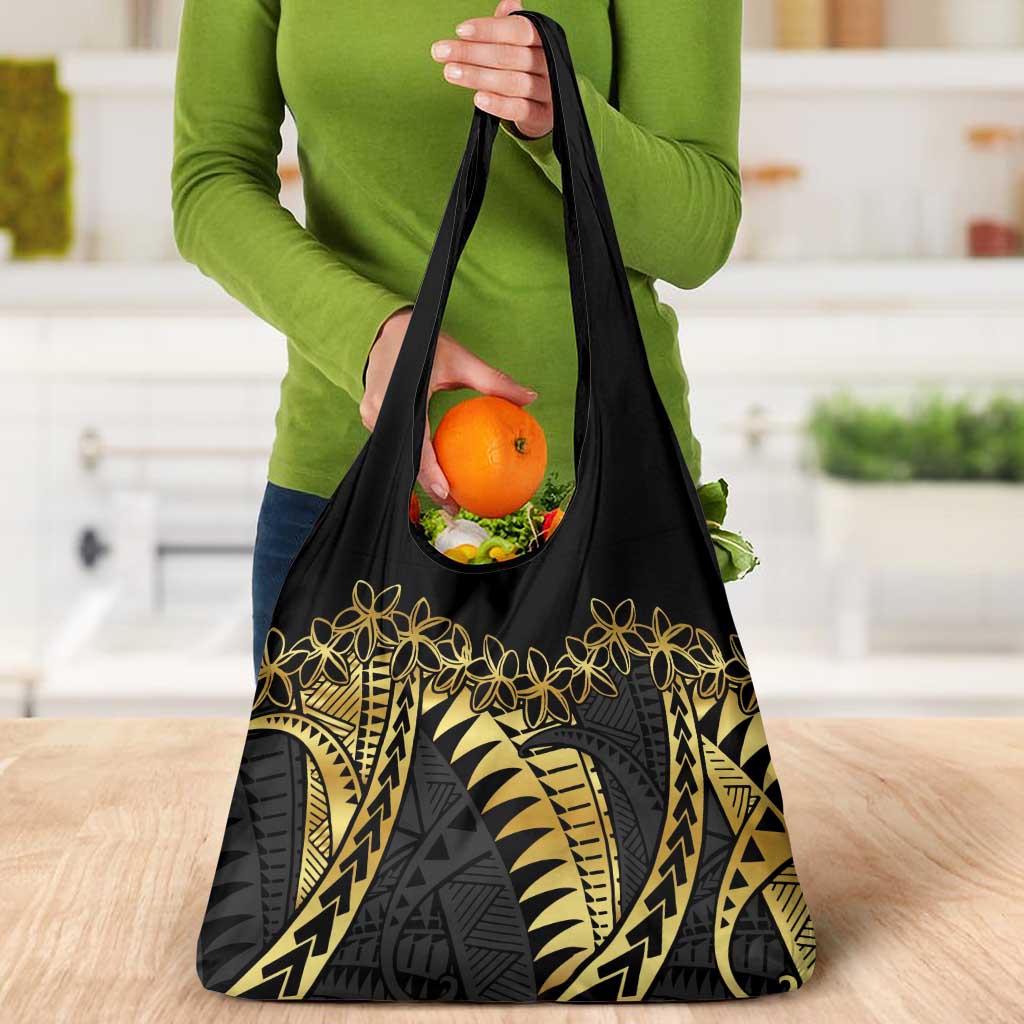Polynesia Grocery Bag Black & Gold Fancy Plumeria LT7 - Polynesian Pride