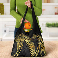 Polynesia Grocery Bag Black & Gold Fancy Plumeria LT7 - Polynesian Pride