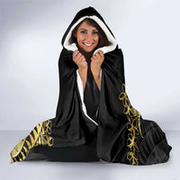 Polynesia Hooded Blanket Black & Gold Fancy Plumeria LT7 - Polynesian Pride