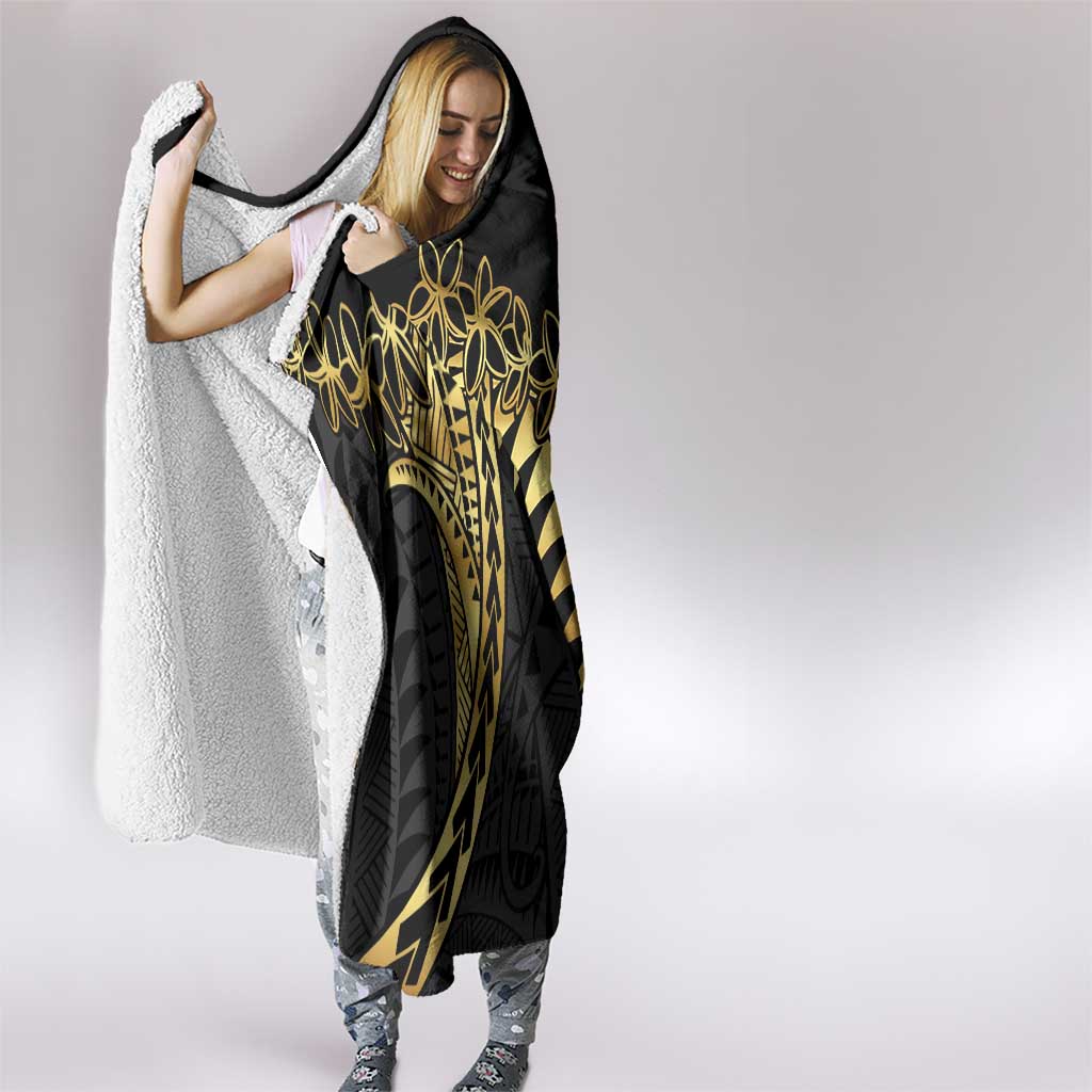 Polynesia Hooded Blanket Black & Gold Fancy Plumeria LT7 - Polynesian Pride