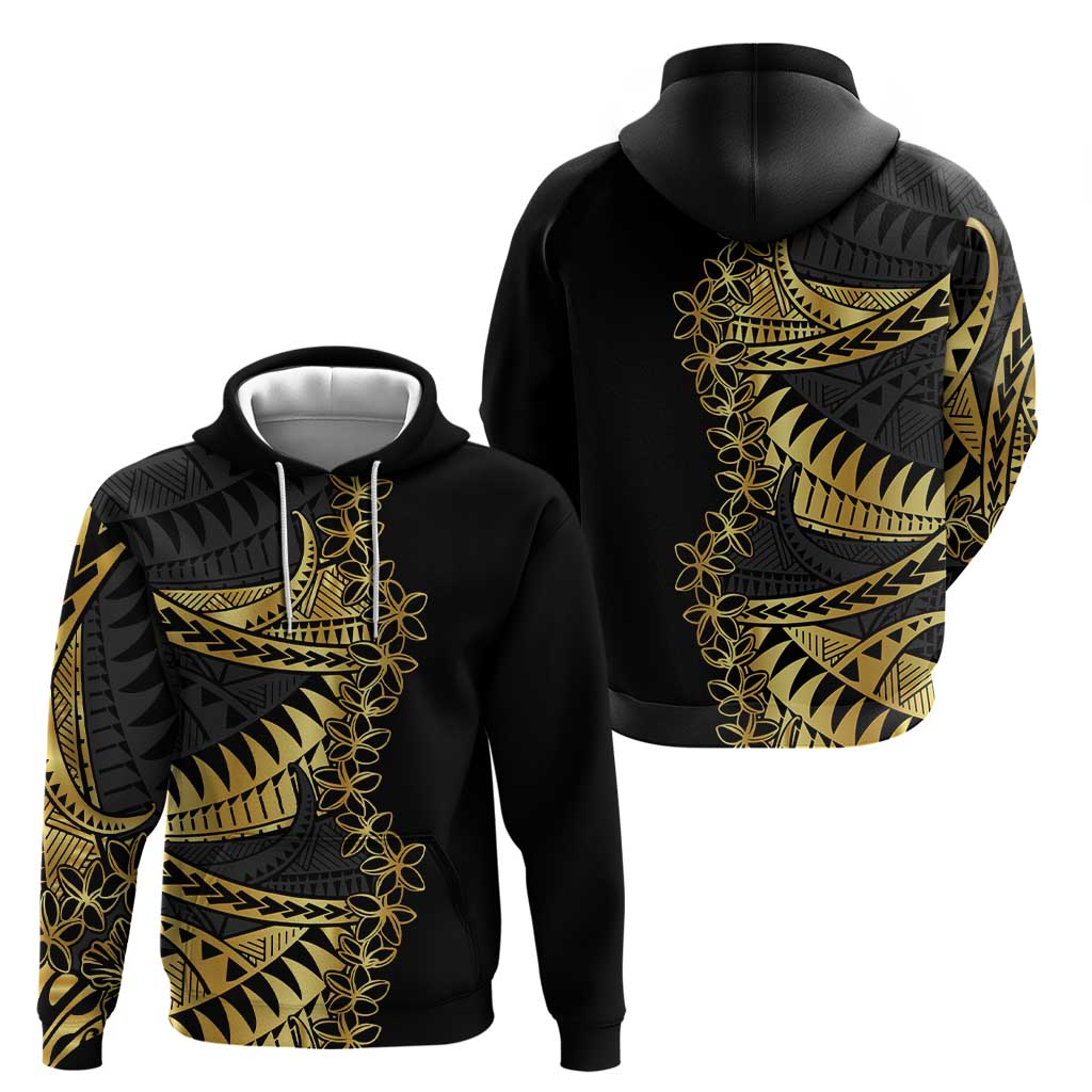 Polynesia Hoodie Black & Gold Fancy Plumeria LT7 - Polynesian Pride