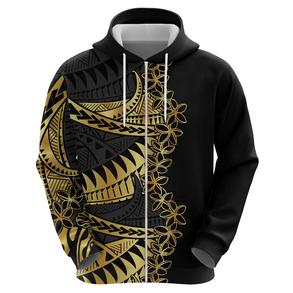 Polynesia Hoodie Black & Gold Fancy Plumeria LT7 - Polynesian Pride
