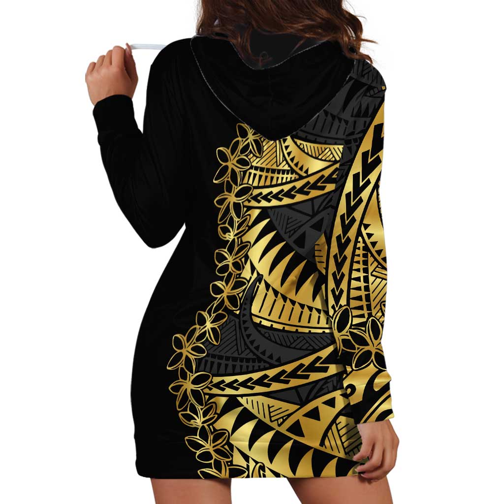 Polynesia Hoodie Dress Black & Gold Fancy Plumeria LT7 - Polynesian Pride