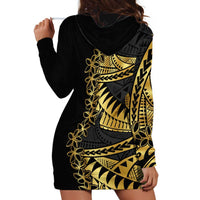 Polynesia Hoodie Dress Black & Gold Fancy Plumeria LT7 - Polynesian Pride