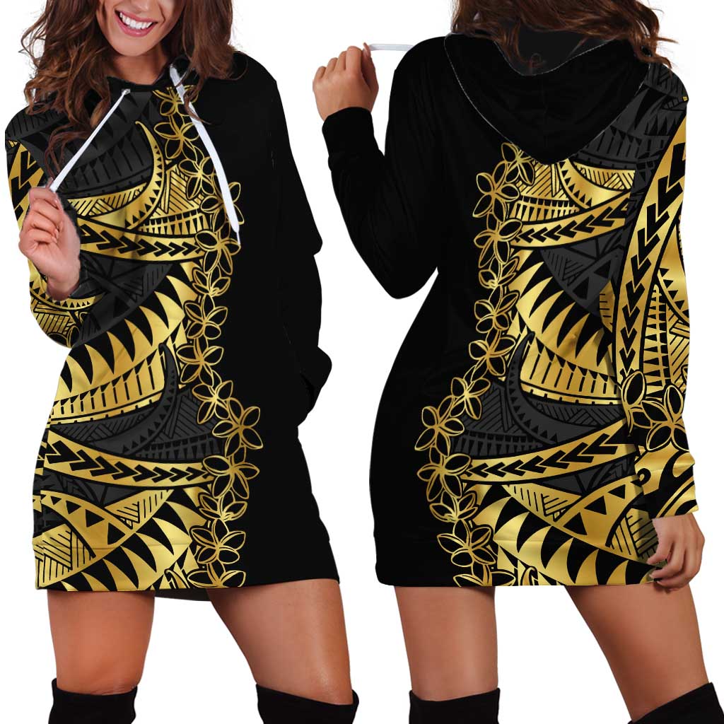 Polynesia Hoodie Dress Black & Gold Fancy Plumeria LT7 - Polynesian Pride