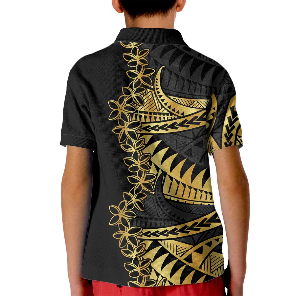 Polynesia Kid Polo Shirt Black & Gold Fancy Plumeria