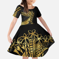 Polynesia Kid Short Sleeve Dress Black & Gold Fancy Plumeria