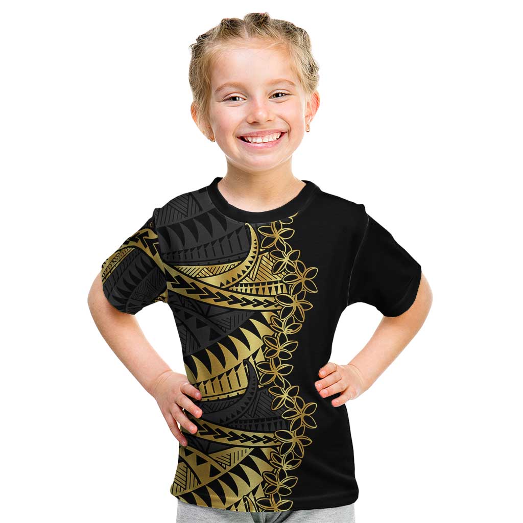Polynesia Kid T Shirt Black & Gold Fancy Plumeria