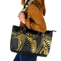 Polynesia Leather Tote Bag Black & Gold Fancy Plumeria LT7 Black Gold - Polynesian Pride