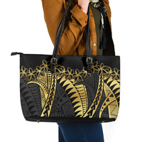 Polynesia Leather Tote Bag Black & Gold Fancy Plumeria LT7 - Polynesian Pride