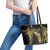 Polynesia Leather Tote Bag Black & Gold Fancy Plumeria