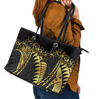 Polynesia Leather Tote Bag Black & Gold Fancy Plumeria LT7 - Polynesian Pride