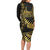 Polynesia Long Sleeve Bodycon Dress Black & Gold Fancy Plumeria