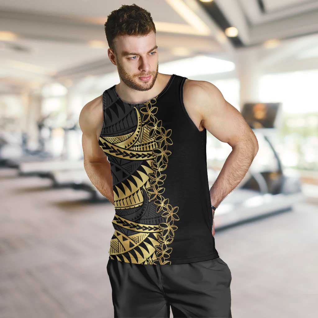 Polynesia Men Tank Top Black & Gold Fancy Plumeria LT7 Black Gold - Polynesian Pride