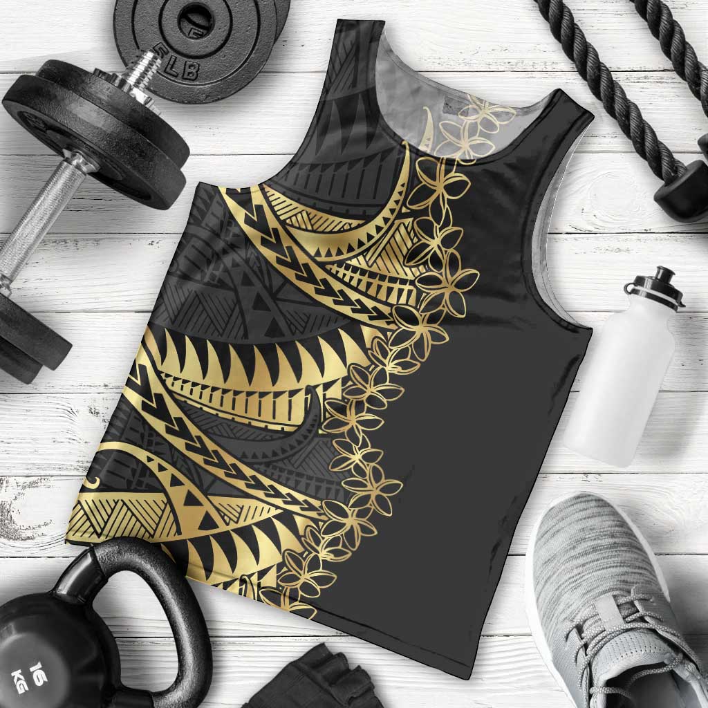 Polynesia Men Tank Top Black & Gold Fancy Plumeria LT7 - Polynesian Pride