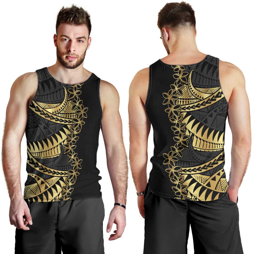 Polynesia Men Tank Top Black & Gold Fancy Plumeria LT7 - Polynesian Pride