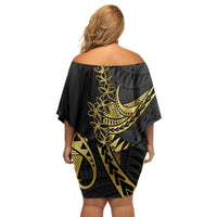 Polynesia Off Shoulder Short Dress Black & Gold Fancy Plumeria LT7 - Polynesian Pride