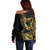 Polynesia Off Shoulder Sweater Black & Gold Fancy Plumeria