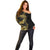 Polynesia Off Shoulder Sweater Black & Gold Fancy Plumeria