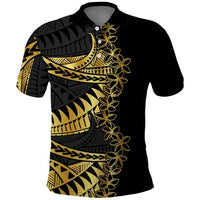 Polynesia Polo Shirt Black & Gold Fancy Plumeria
