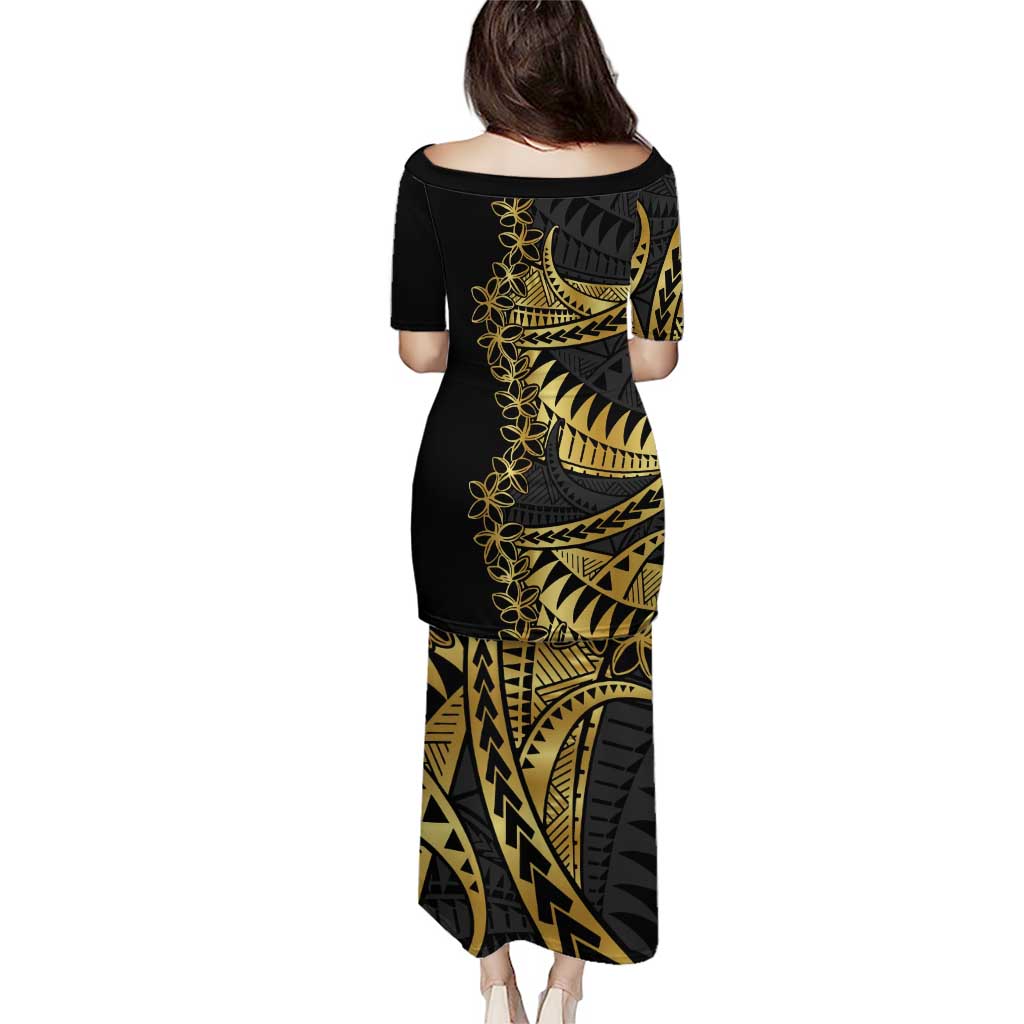 Polynesia Puletasi Black & Gold Fancy Plumeria LT7 - Polynesian Pride