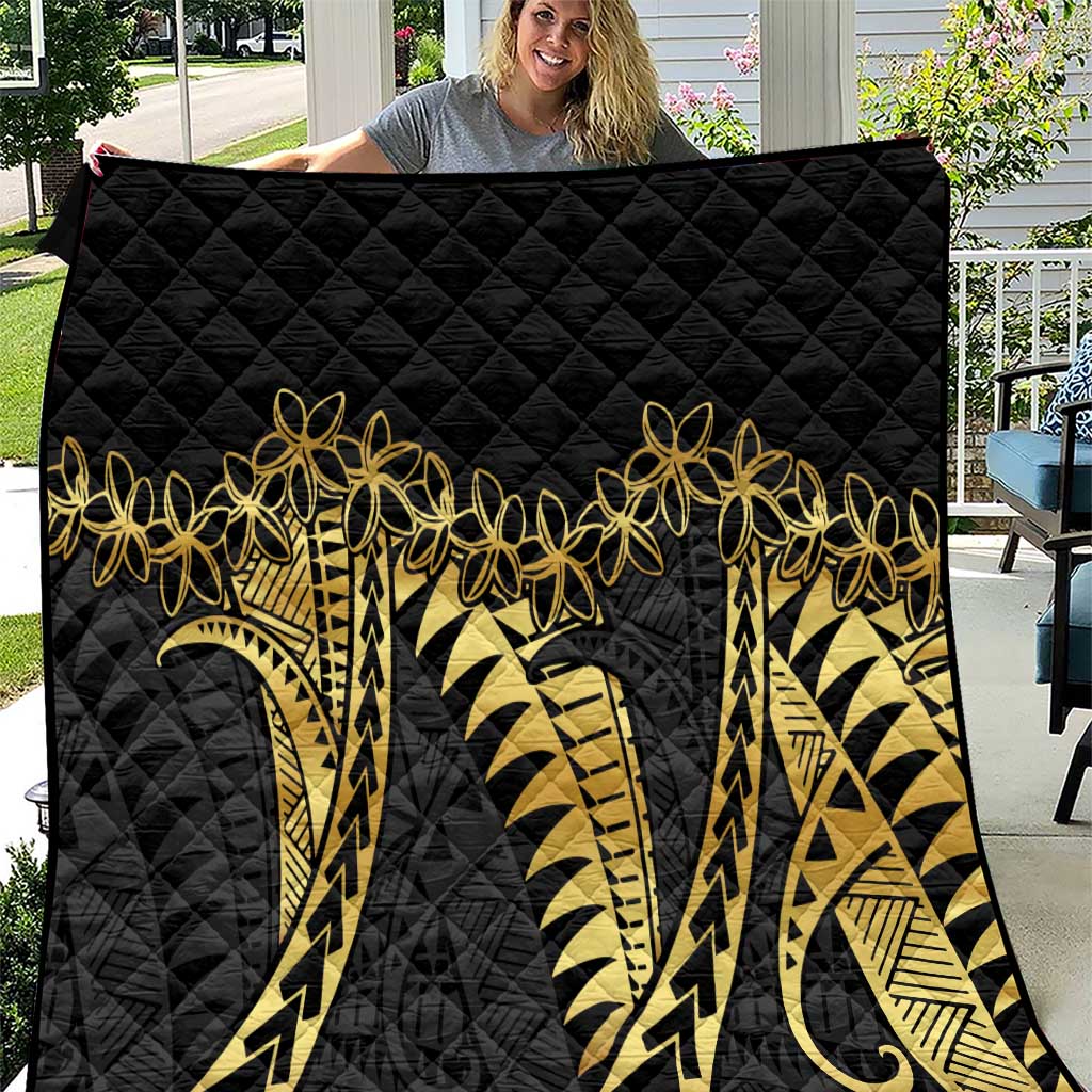 Polynesia Quilt Black & Gold Fancy Plumeria