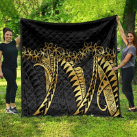 Polynesia Quilt Black & Gold Fancy Plumeria