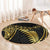 Polynesia Round Carpet Black & Gold Fancy Plumeria